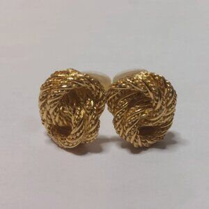 Vintage Christian Dior Textured Matte Gold Knot Clip-On Earrings